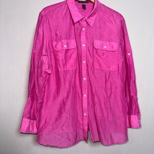 Lauren Ralph Lauren Pink Silk Blend Roll Tab Button Down Shirt Blouse 3X Plus